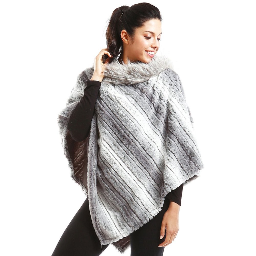 LOF Faux Fur Soft Striped Warm Winter Poncho